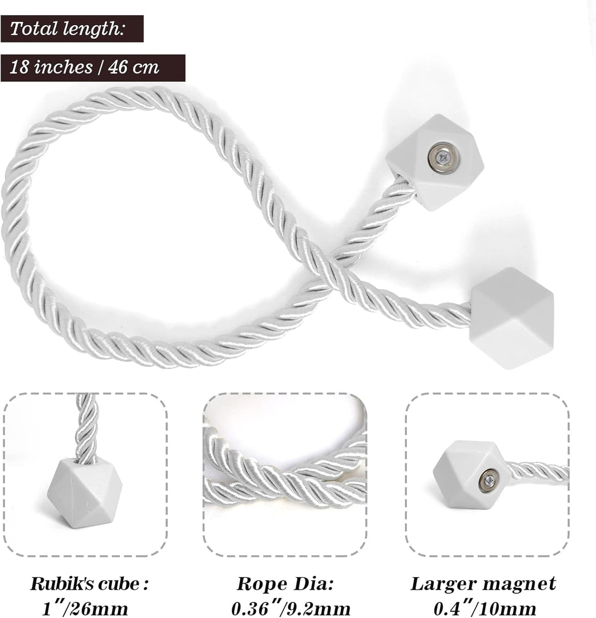 Hion Magnetic Curtain Tiebacks White 6 Pack, Curtain Tiebacks Buckles Holdbacks Holders Hooks Clip