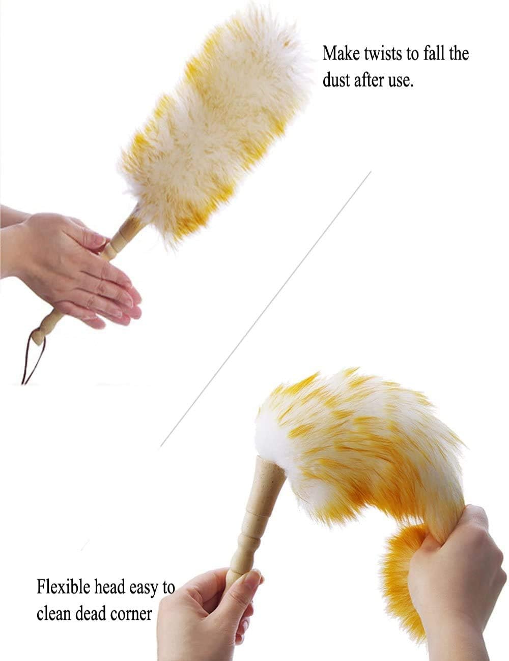 J&A Lambswool Dusters with Solid Wooden Handle, Flexible Head, Anti-Static, Comfortable Grips 17.8