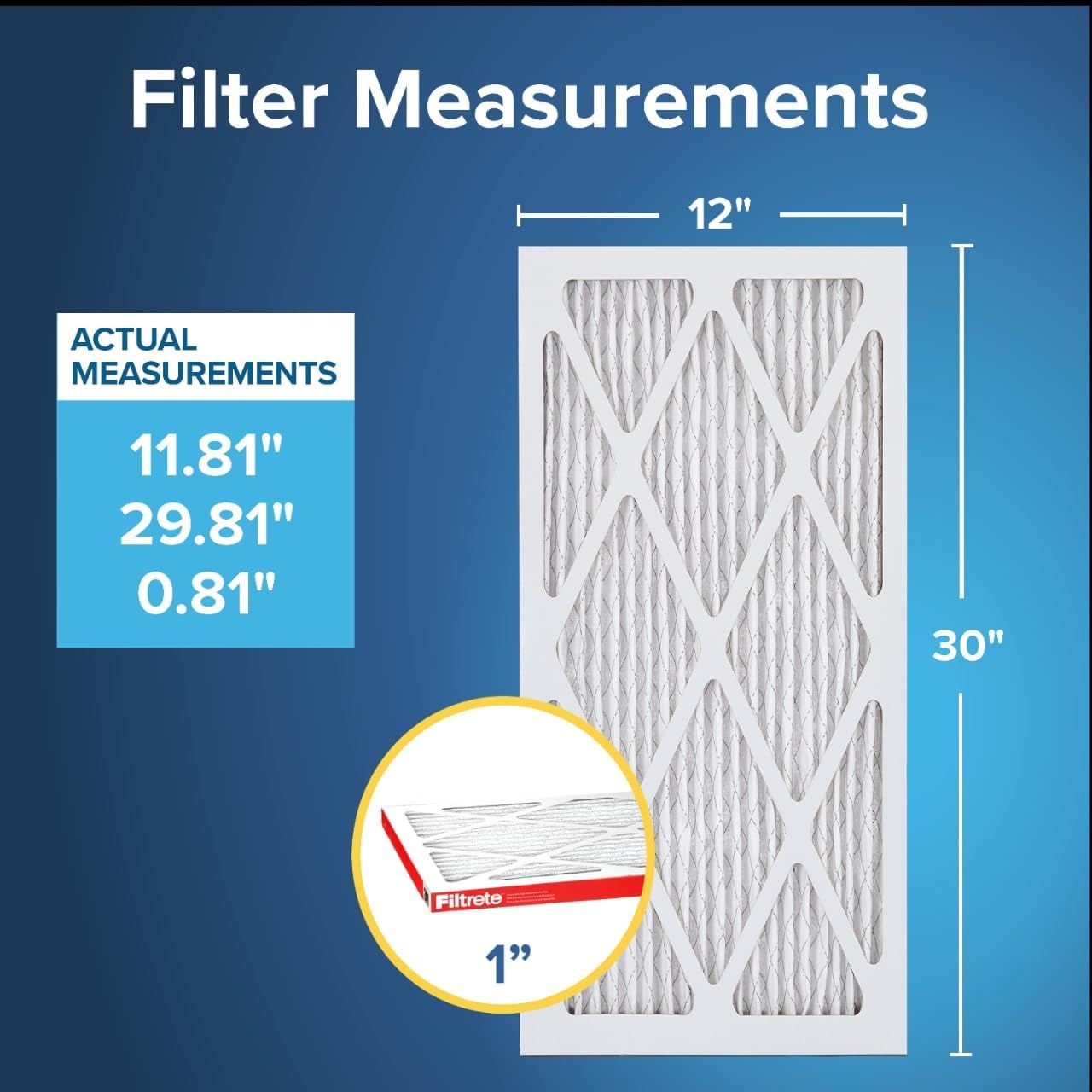 Filtrete 12x30x1 AC Furnace Air Filter, MERV 11, MPR 1000, Micro Allergen Defense, 3-Month Pleated
