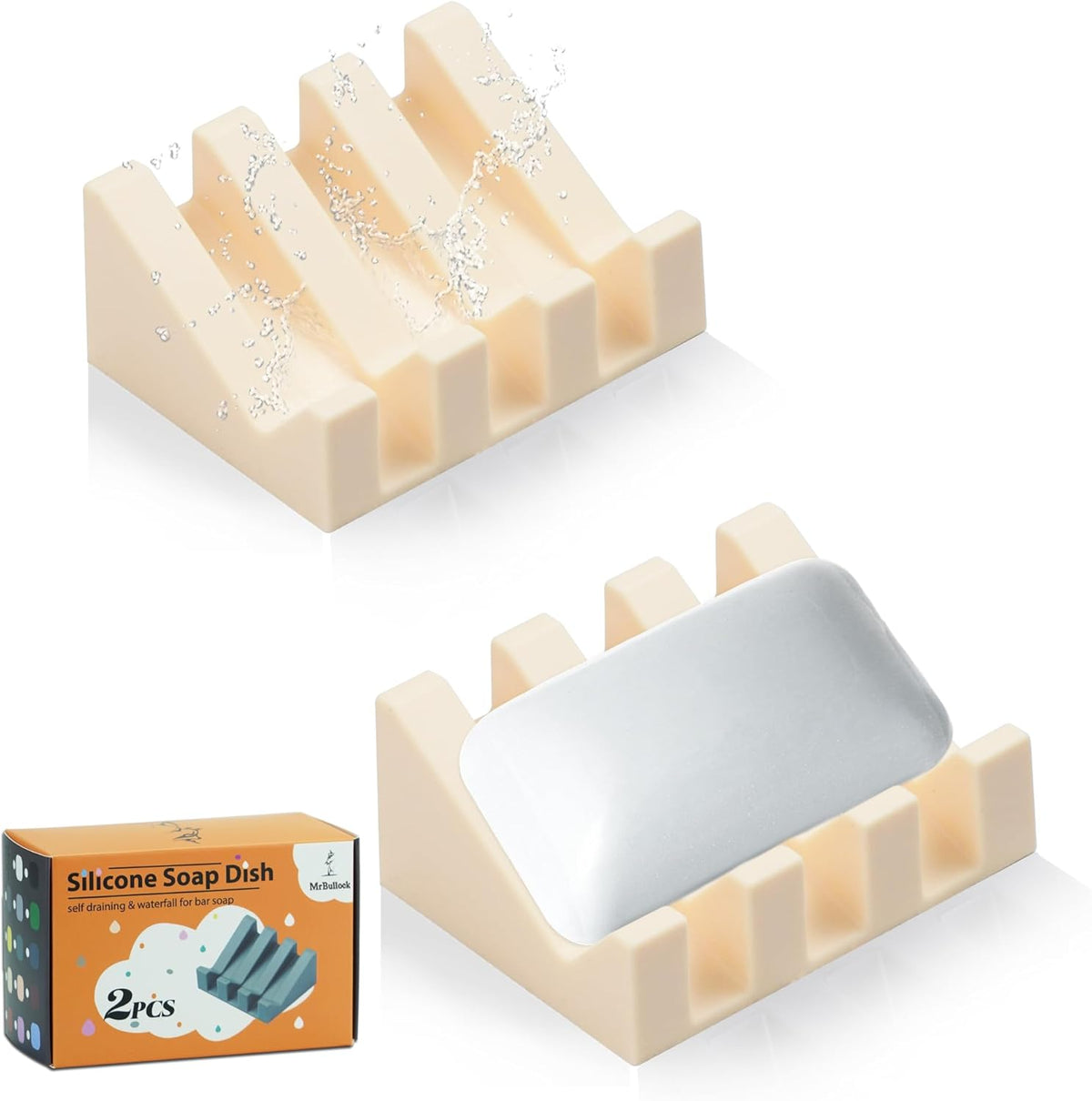 Silicone Soap Dish for Bar Soap Holder for Shower Bathroom Self Draining Waterfall Drying Tray Keep