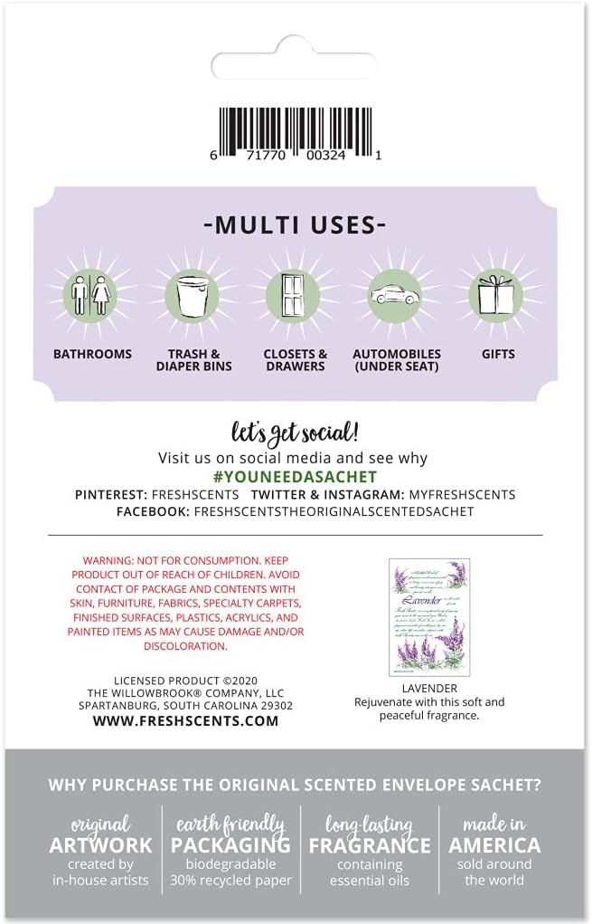 WillowBrook | Fresh Scents Scented Sachet Packet | Lavender | Air Freshener Bags for Drawers