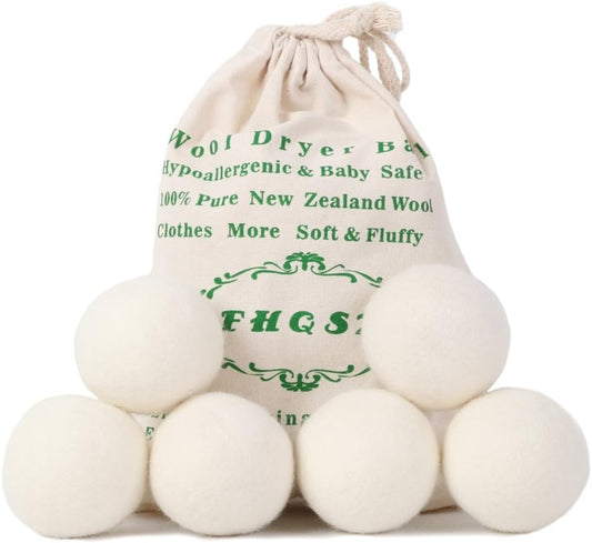 Wool Dryer Balls Organic XL 6-Pack, Reusable Natural Fabric Softener, Reduces Wrinkles,Dryer Sheets