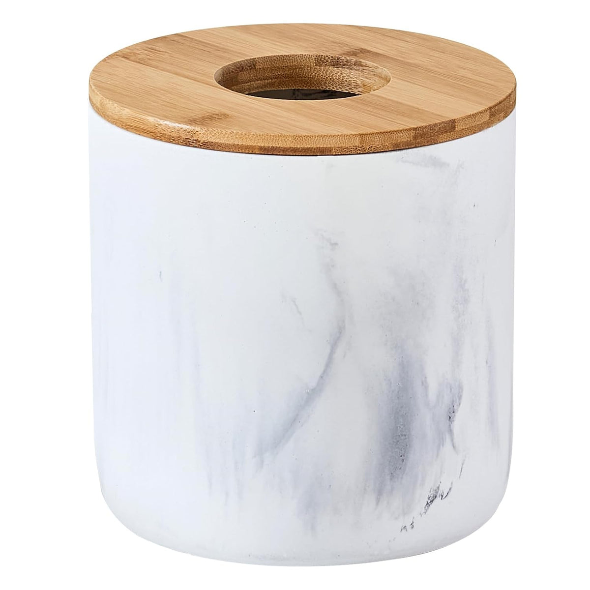 Polytree Marble White Mini Trash Can with Bamboo Lid,Small Countertop Trash Can,Desk Trash