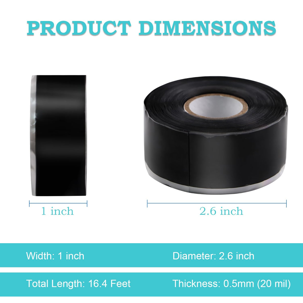 Self Fusing Silicone Tape 1 in x 16.4' Black Waterproof Rubber Leak Proof Sealing Silicone Rubber