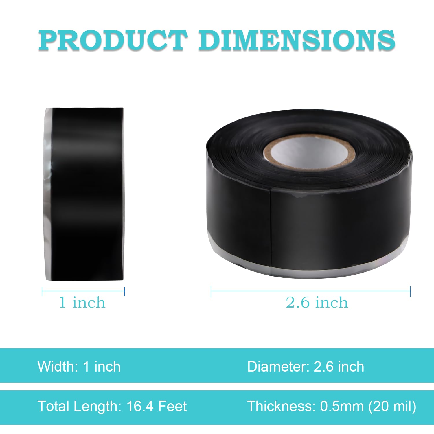 Self Fusing Silicone Tape 1 in x 16.4' Black Waterproof Rubber Leak Proof Sealing Silicone Rubber