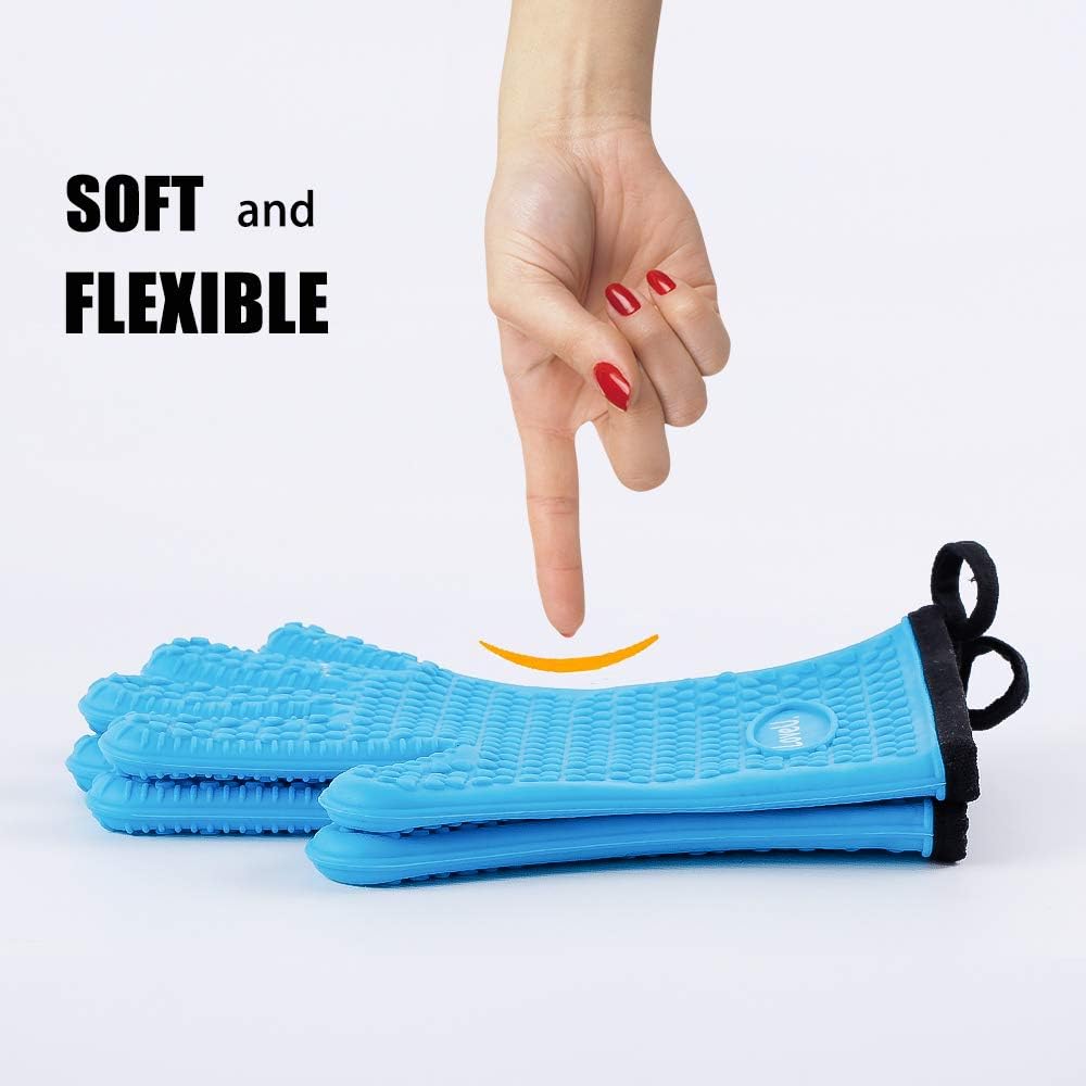 Kitchen Oven Gloves - Dual-Layer Heat Resistant Grilling Gloves, Silicone Oven Mitts with 5