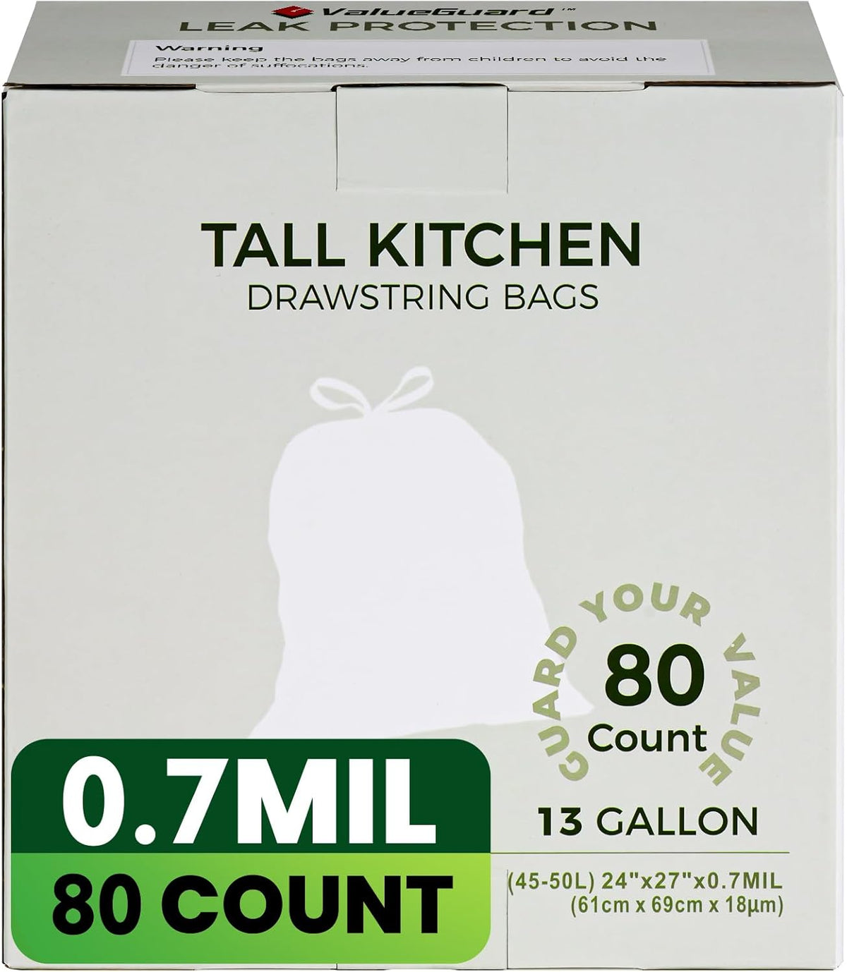 Large Trash Bag 13 Gallon Tall Drawstring 100% Post-Consumer Recycled Garbage Bag Waste Bag for