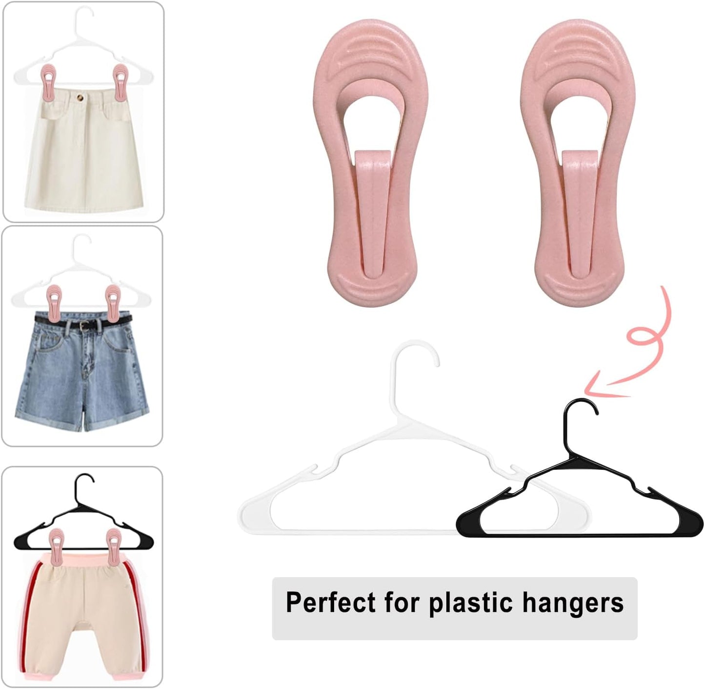 Pink Hangers Clips 60 Pack, Multi-Purpose Plastic Clips for Plastic Hangers Velvet Hanger, Clothes