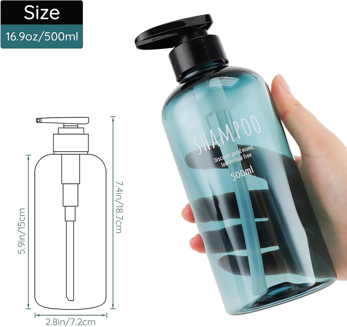 Segbeauty Shampoo Bottles with Pump, 16oz Empty Refillable Shower Bottle, 3 Pack 500ml Plastic