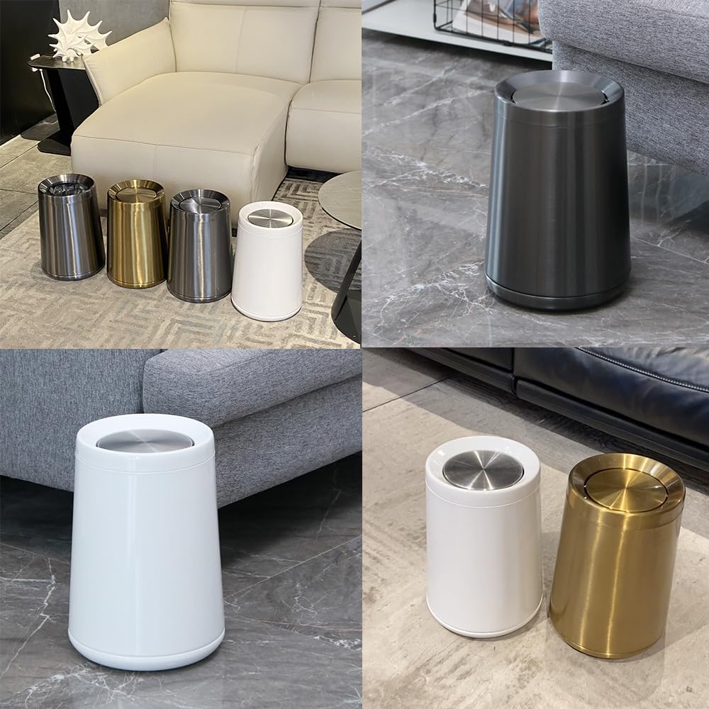 8L / 2.1Gal Gold Brushed Stainless Steel Trash Can with Swing Cover,Gold Bathroom Trash can