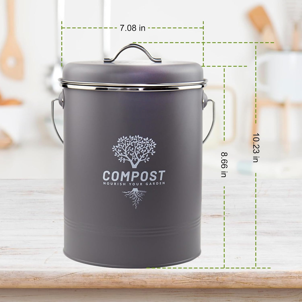Kitchen Countertop Compost Bin, Odor Resistant Indoor Compost Bin with Lid and Charcoal Filter