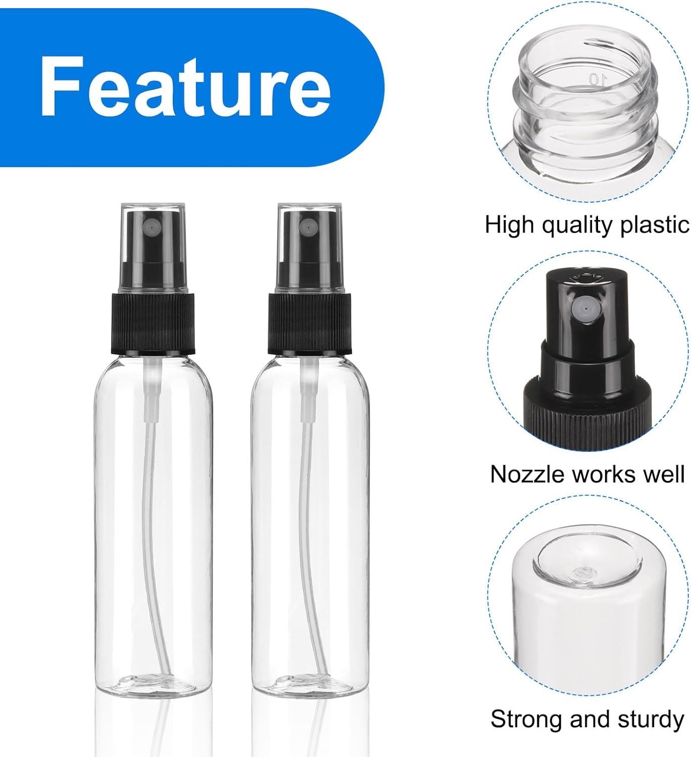 uxcell 10 Pack Spray Bottles, 2 Oz/60ML Clear Empty Mist Plastic Mini Travel Bottle Set,Small