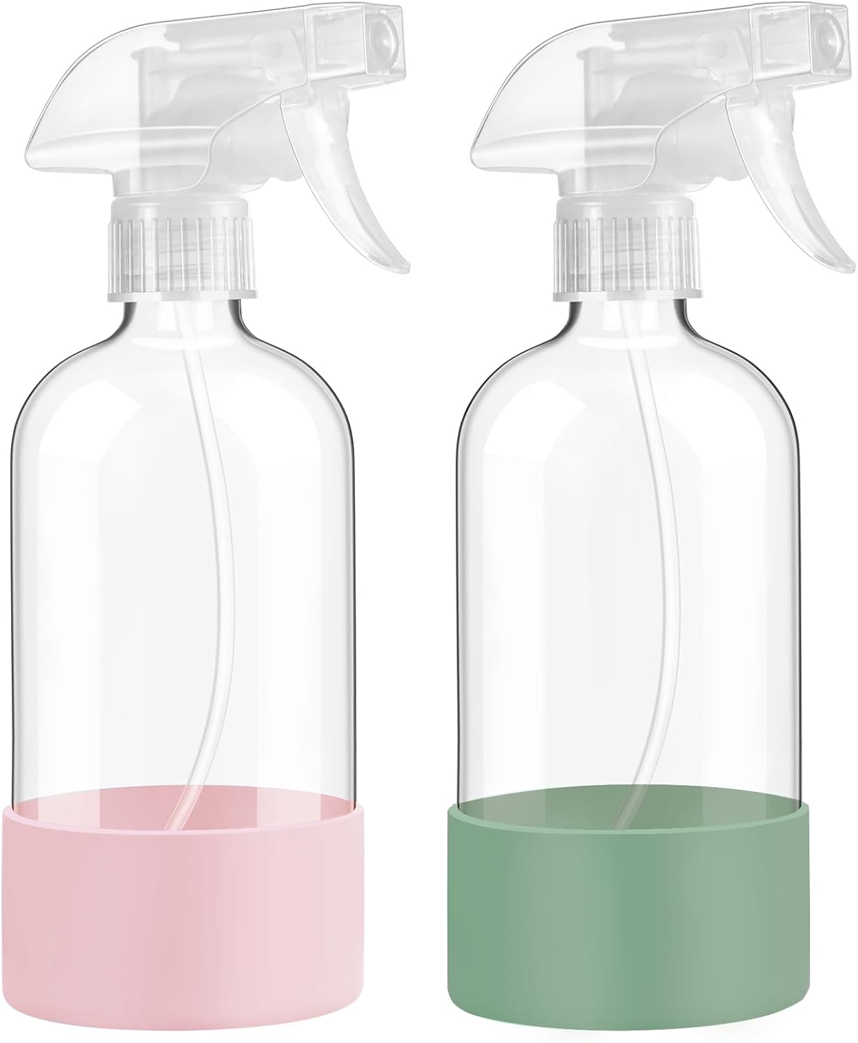 Glass Spray Bottles with Silicone Sleeve Protection, 16 oz Empty Refillable Containers, Reusable