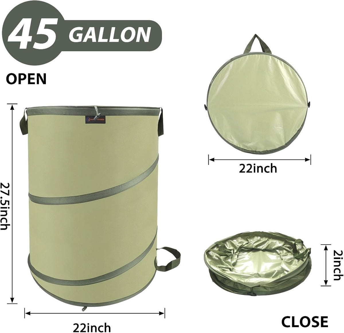 YUDI & GARDEN 45 Gallon Collapsible Garden Bag｜Collapsible Trash Can｜Camping Trash Can, Use for