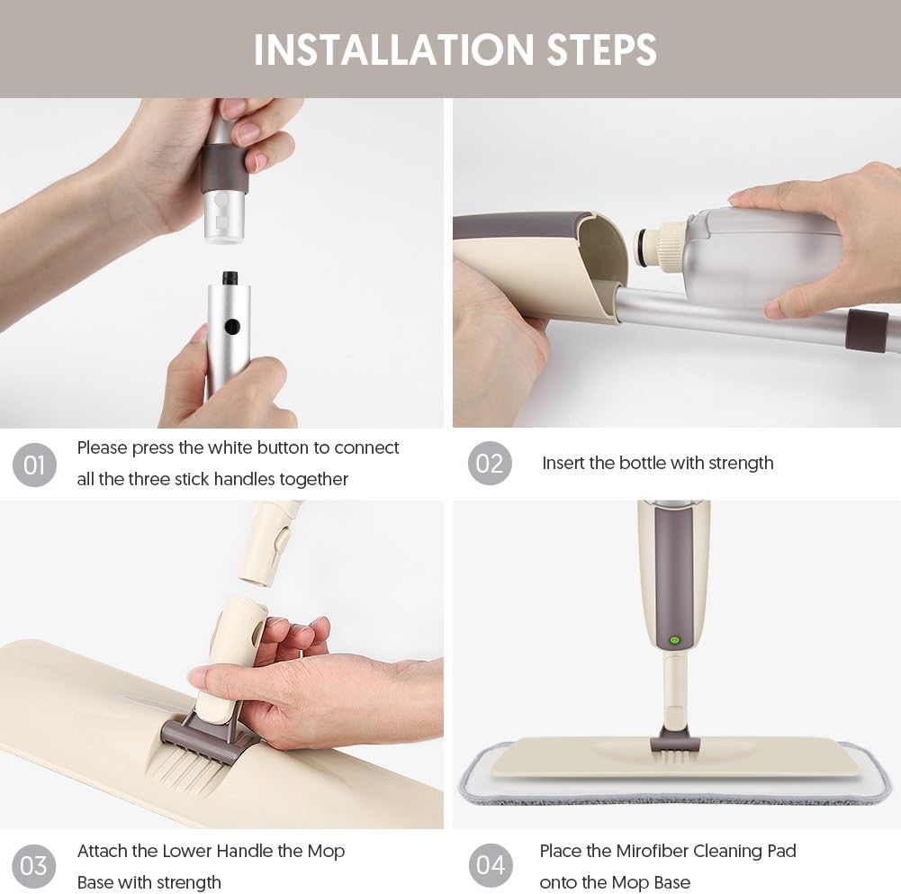 Spray Wet Mops for Hardwood Floor Cleaning - MEXERRIS Dust Dry Mops with 3 Reusable Washable Pads