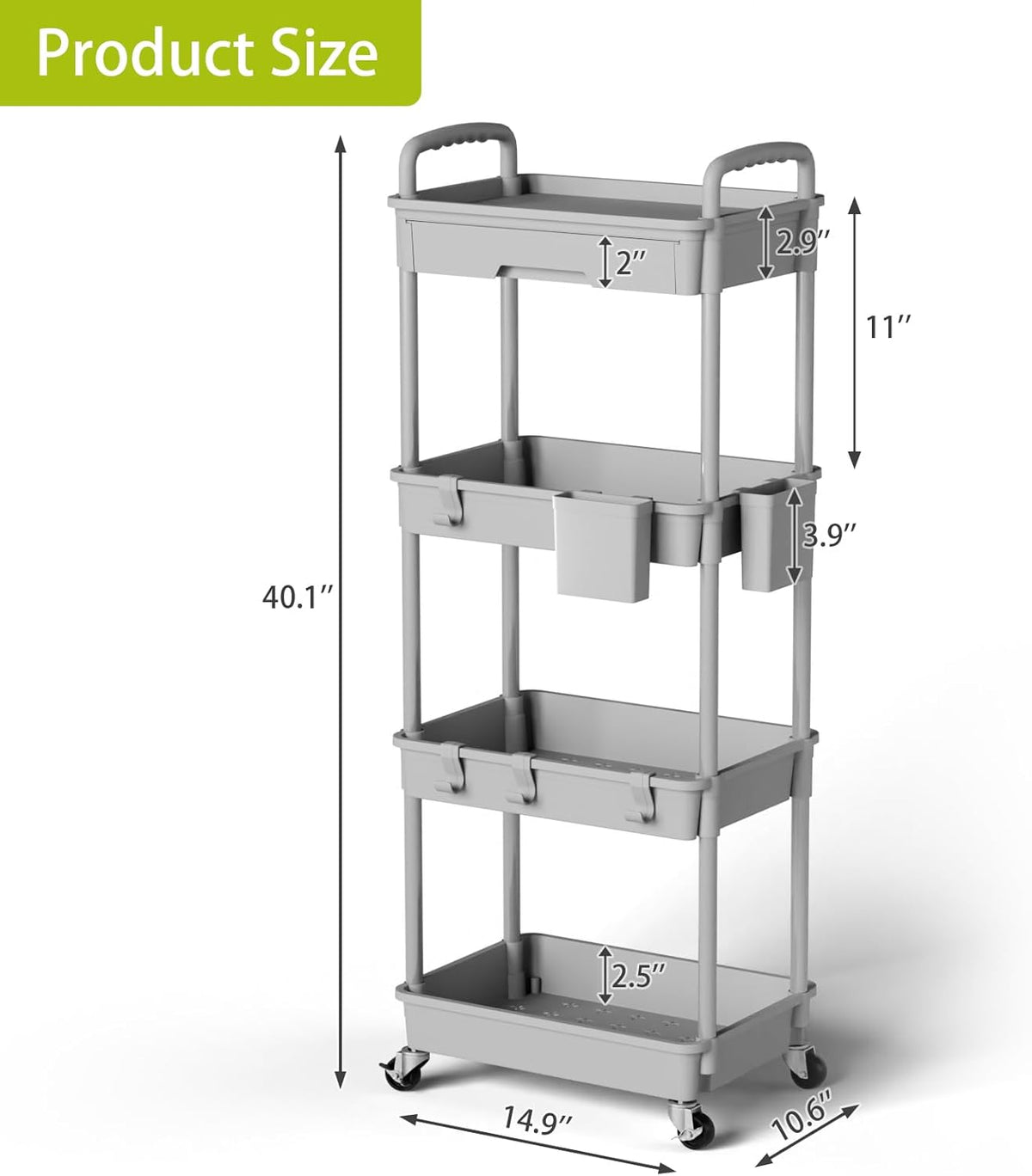 4 Tier Rolling Cart Organizer,Art Craft Diaper Bedside Snack Laundry Room Bathroom Organizer Narrow