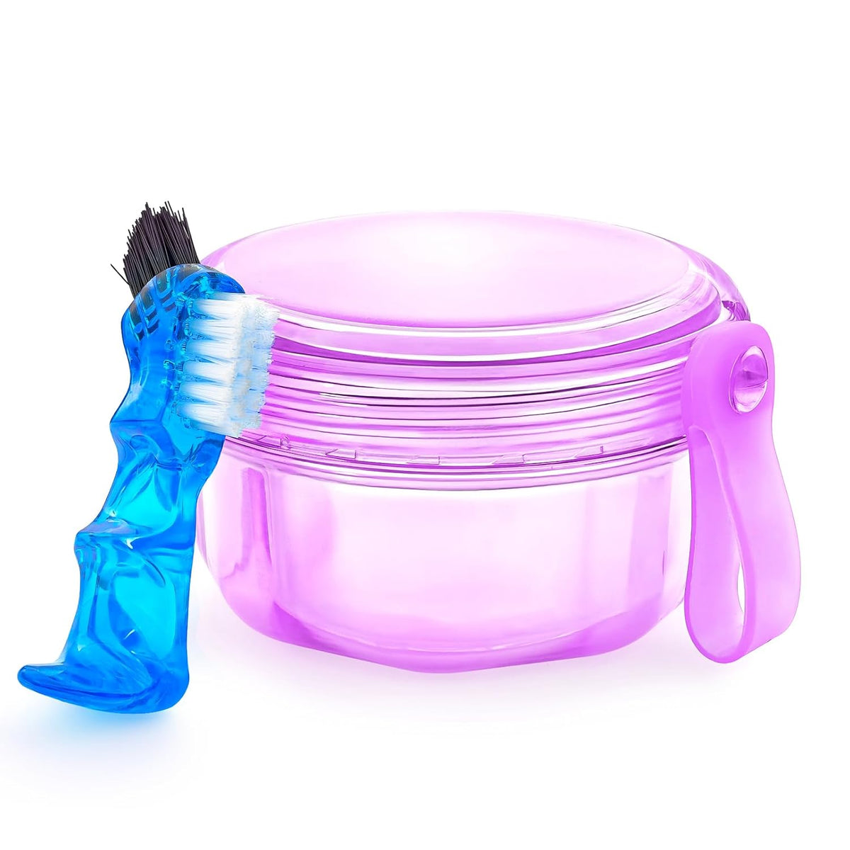 Leakproof Denture Case Purple Denture Soaking Cup False Teeth Container, Dental Denture Bath Holder