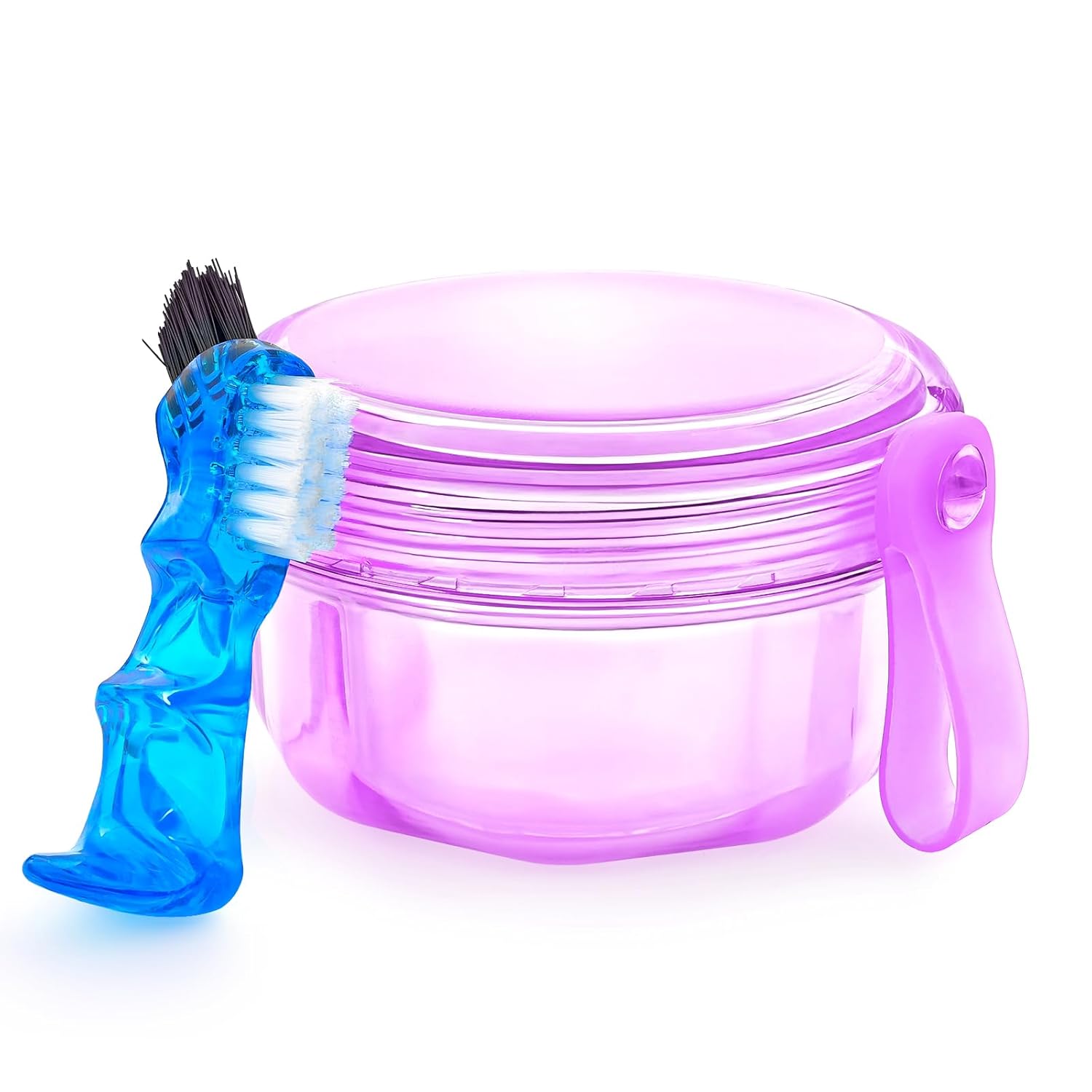 Leakproof Denture Case Purple Denture Soaking Cup False Teeth Container, Dental Denture Bath Holder
