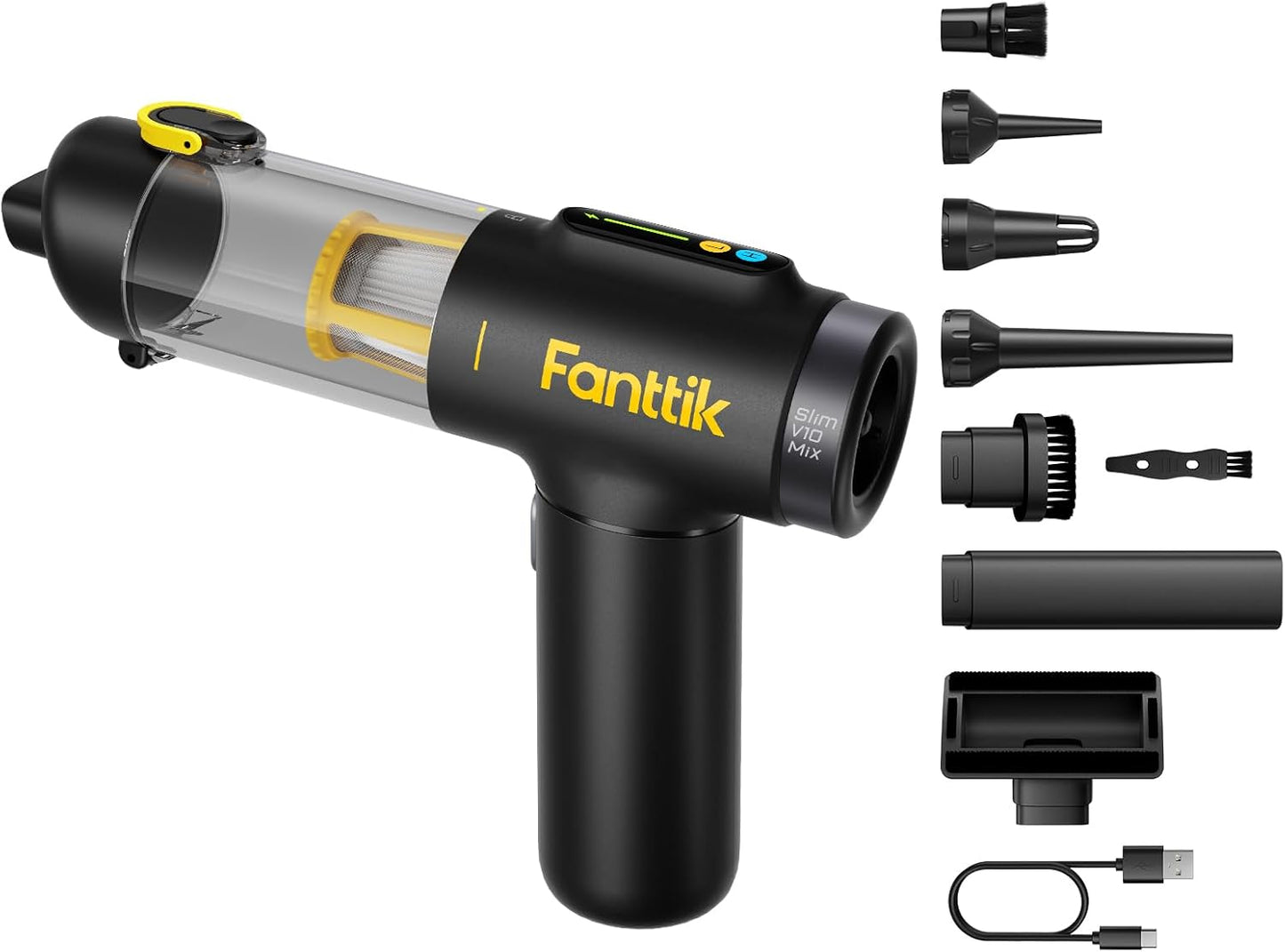 Fanttik Slim V10 Mix Cordless Car Vacuum, 4 in 1 Handheld Air Duster, Color Smart LED Display