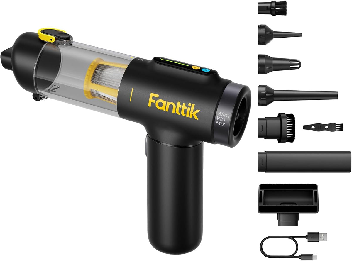 Fanttik Slim V10 Mix Cordless Car Vacuum, 4 in 1 Handheld Air Duster, Color Smart LED Display