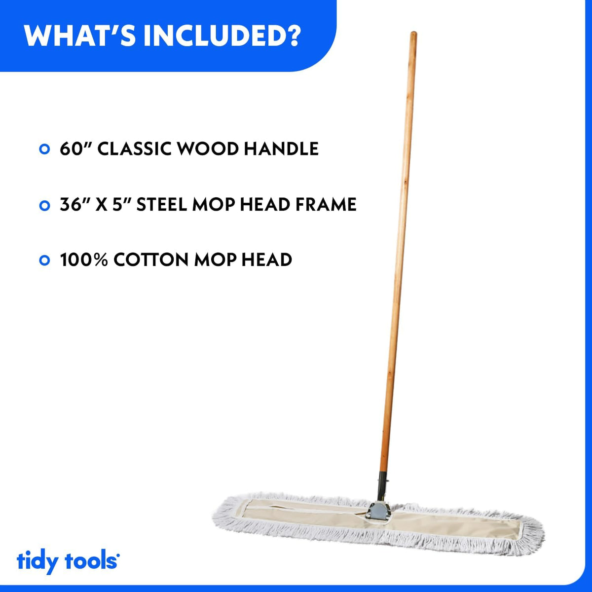 Commercial Dust Mop & Floor Sweeper, 36 in. Dust Mop for Hardwood Floors, Cotton Mop Head, Wooden