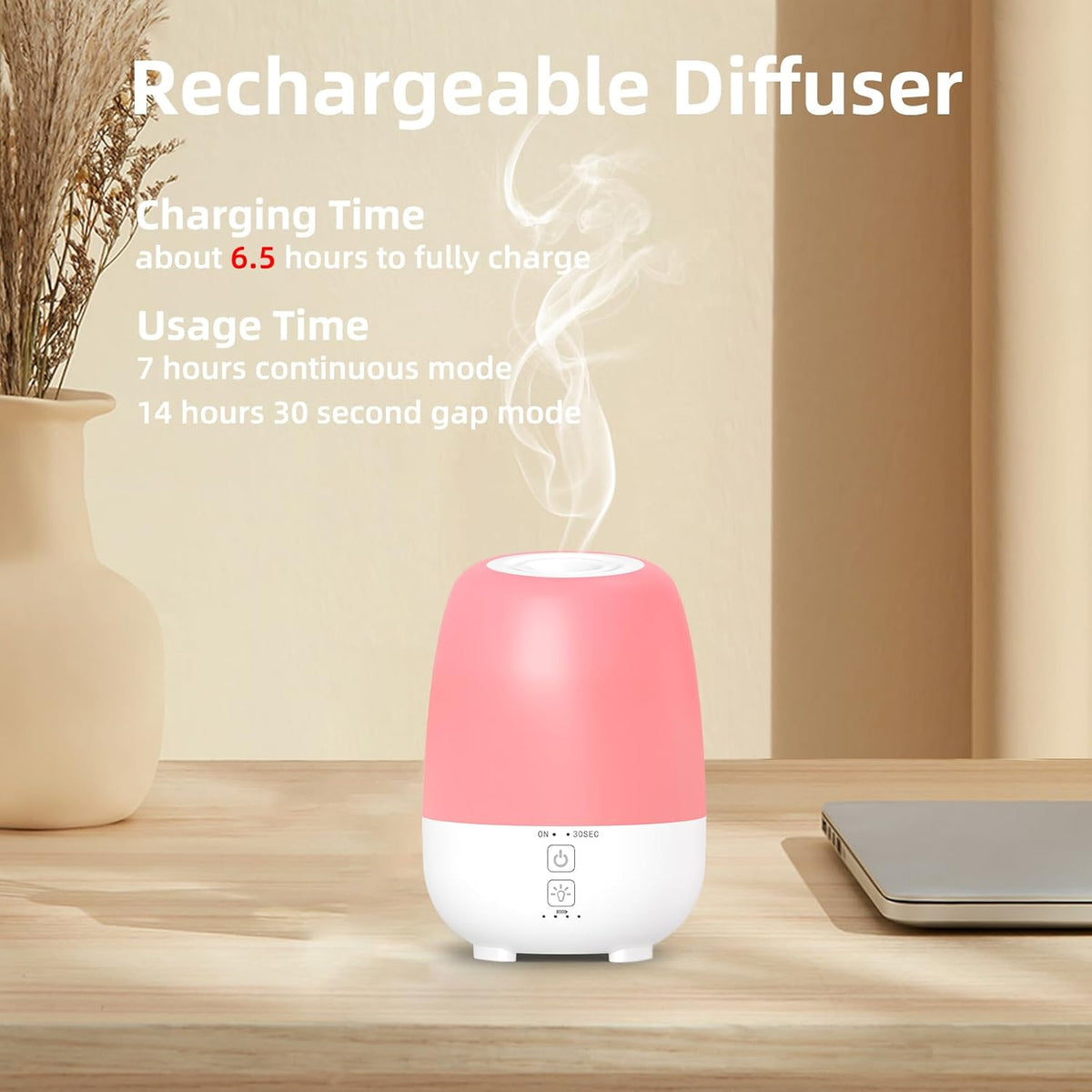 150ML Cordless Essential Oil Diffuser, Built-in 6000mAH Rechargeable Battery, 7-Hour Runtime, 7 LED