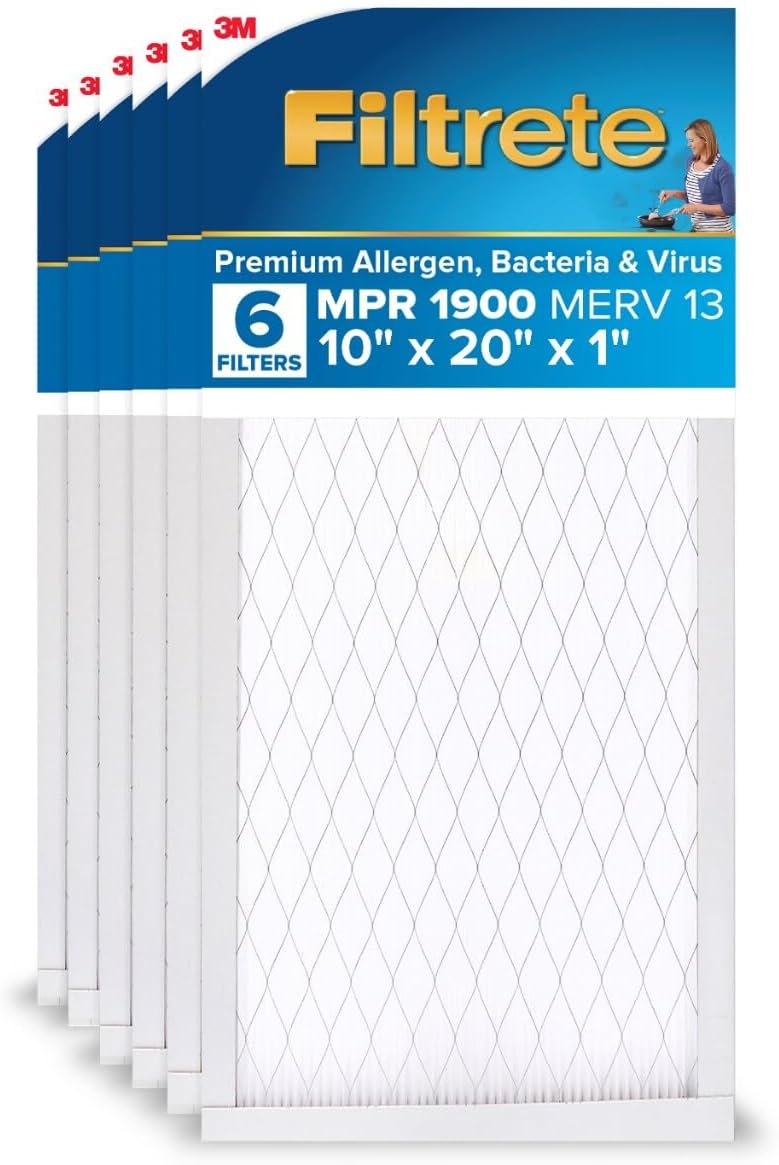 Filtrete 10x20x1 AC Furnace Air Filter, MERV 13, MPR 1900, Premium Allergen, Bacteria & Virus