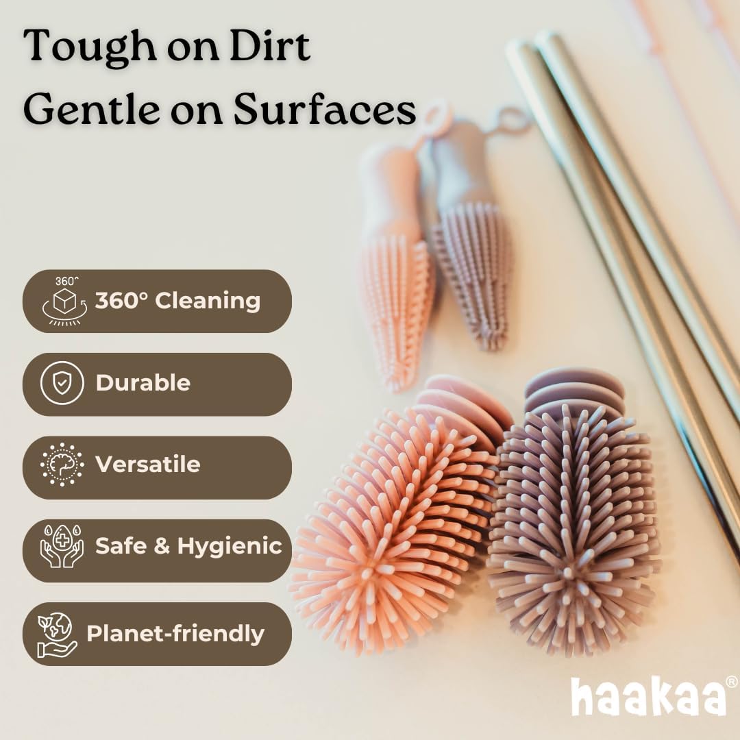 Haakaa Silicone Cleaning Brush Kit – Household Cleaning Brushes for Bottles and Crevices