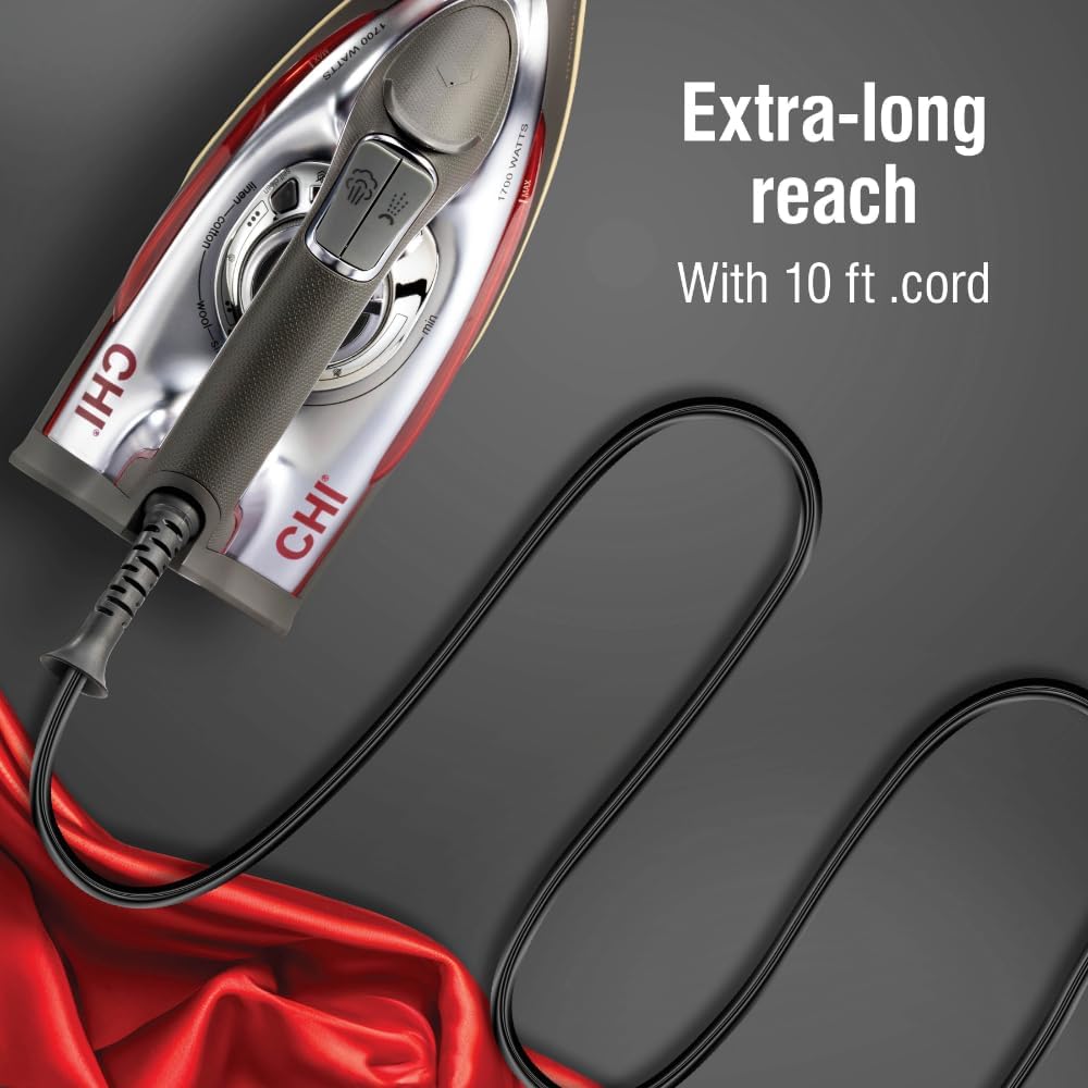CHI Steam Iron for Clothes with 300+ Holes for Powerful Steaming, Temperature Guide Dial, 1700