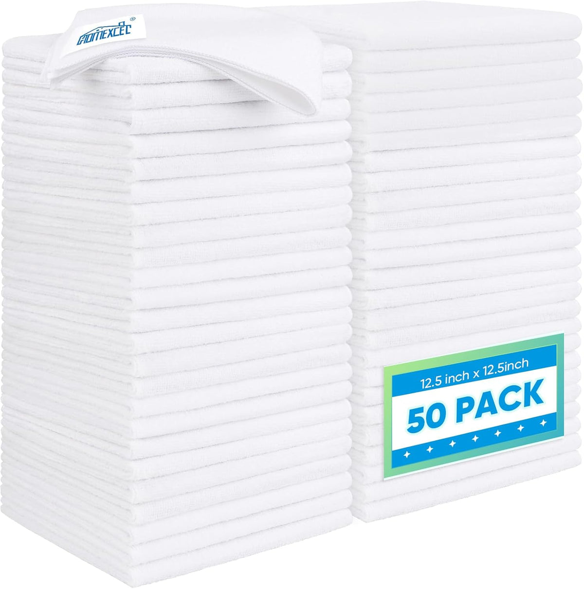 HOMEXCEL White Microfiber Cleaning Cloth 50 Pack, 12.5 x 12.5 inch Microfiber Towels for Cars