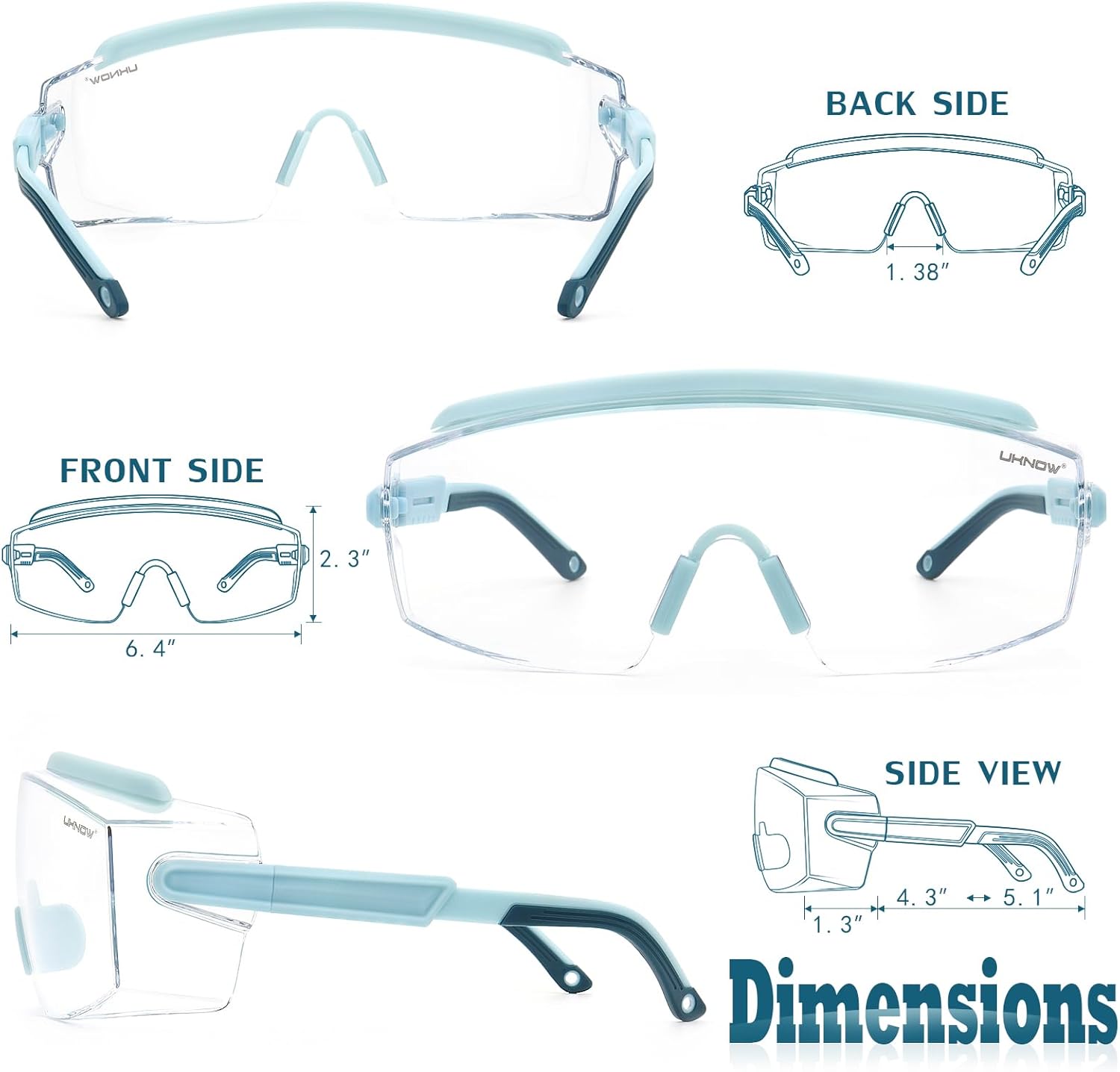UKNOW Safety Goggles Over Glasses, Safety Glasses Anti Fog Wraparound Eye Protection, Protective