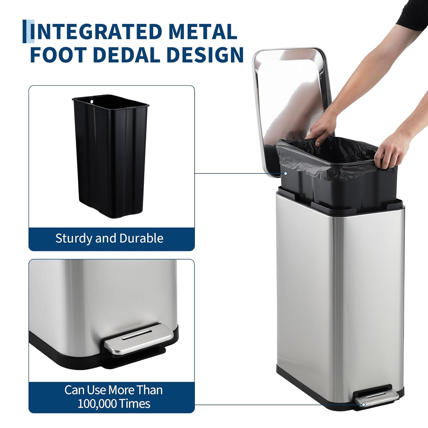 Garvee 13 Gallon Kitchen Trash Can, Stainless Steel Step Garbage Bin with Soft-Close Lid &