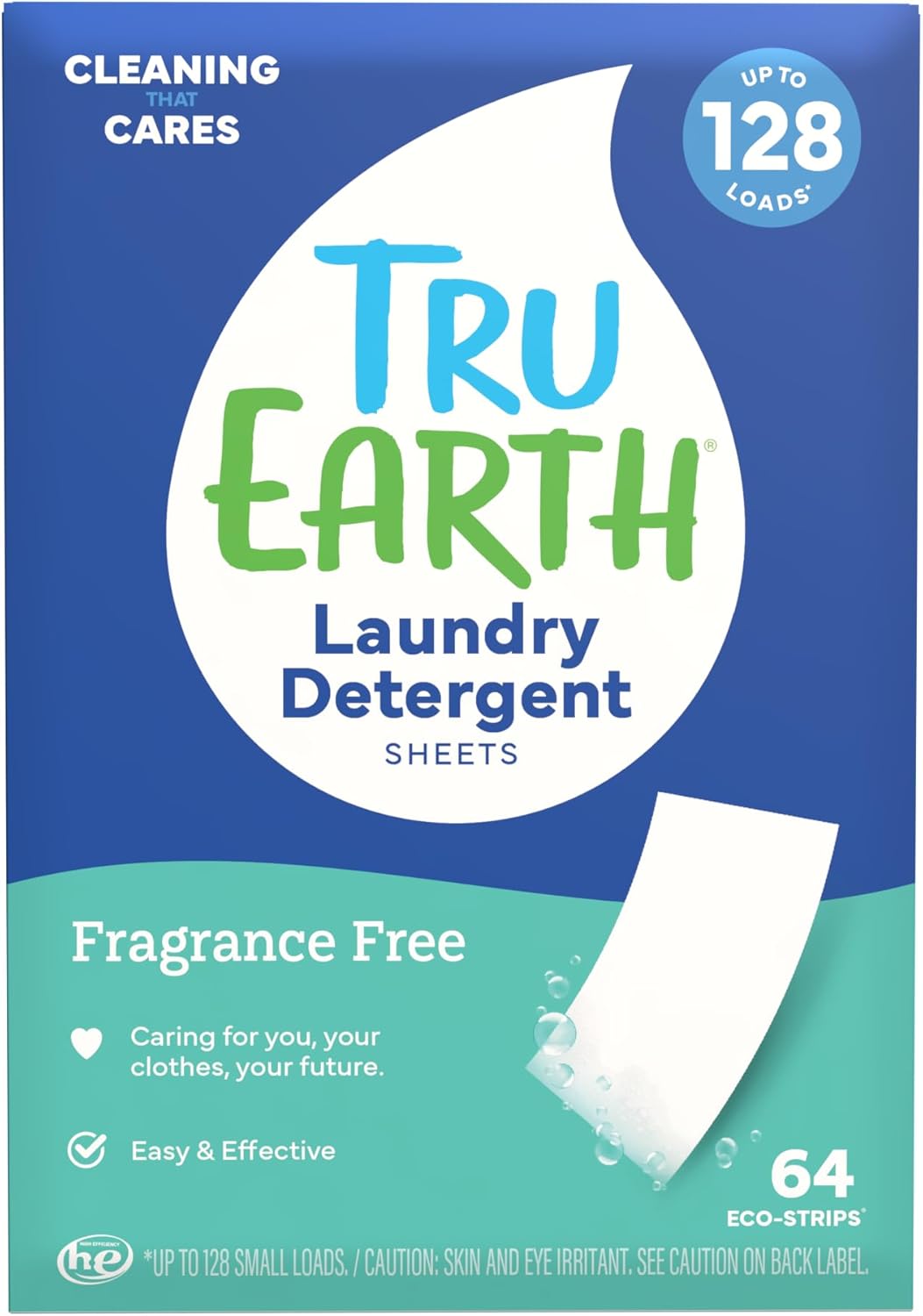 Tru Earth Compact Dry Laundry Detergent - Up to 128 Loads (64 Sheets) - Paraben-Free - Original