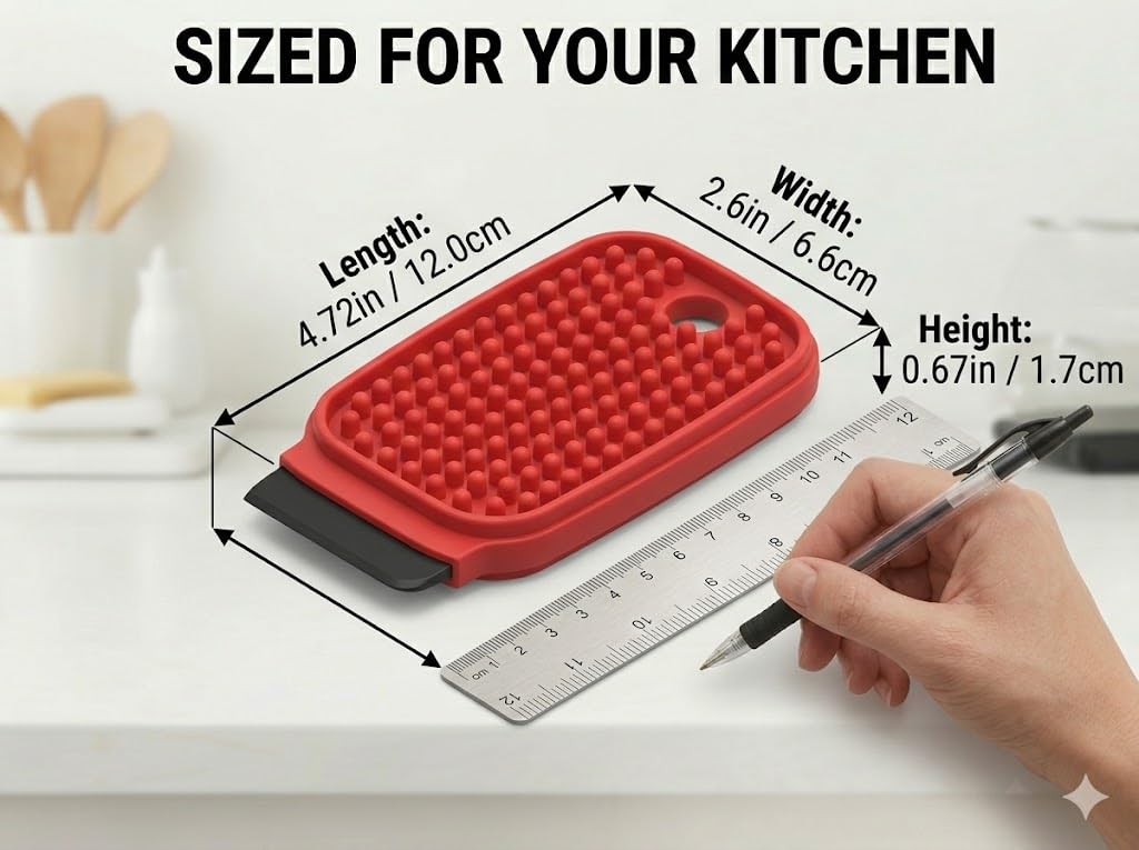 Red 3-in-1 silicone dish scrubber with scraper – view 4