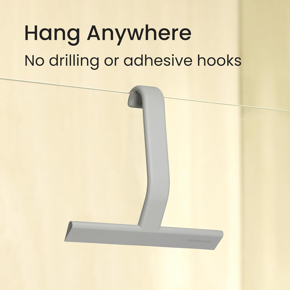 dancemoon JustHang Shower Squeegee for Glass Doors, All-One-Piece Silicone with Built-in Hook