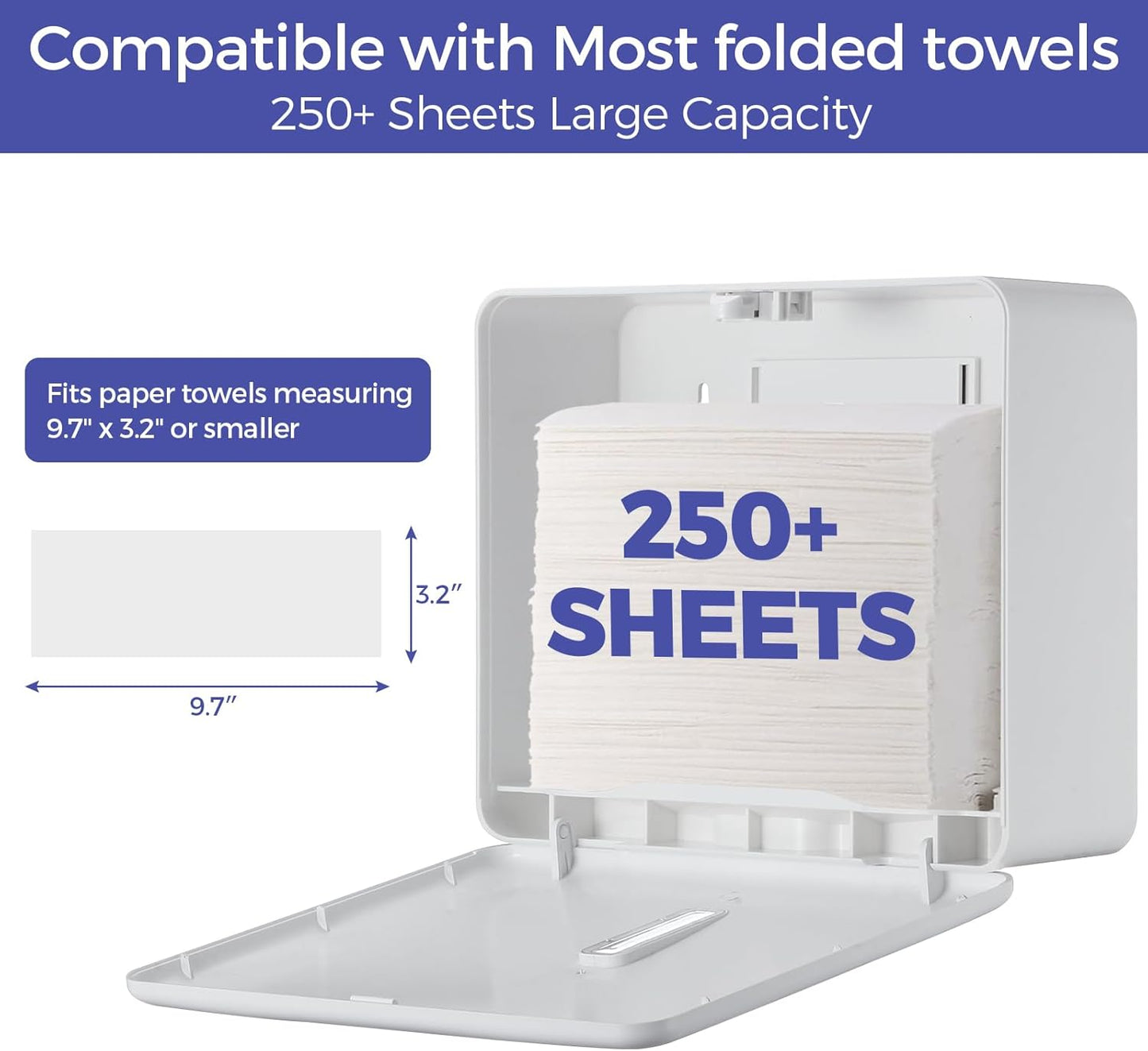 Multifold Paper Towel Dispenser Wall Mount (White) – Large Capacity C-Fold, Trifold, and Folded