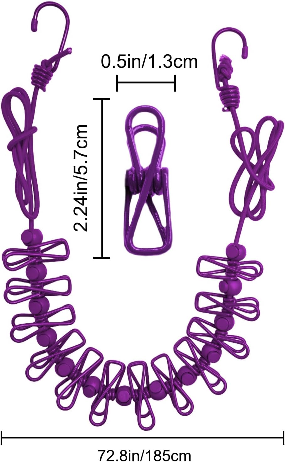 2 Pack Camping Clothesline Portable 12 Clothespins, Purple Camping Accessories Travel Clothesline