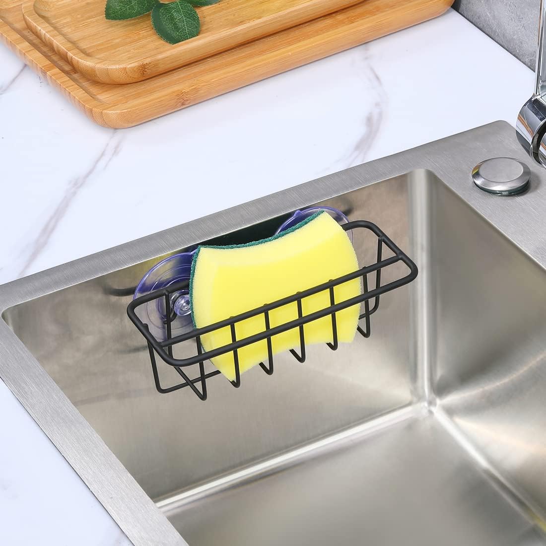 Sink Caddy Sponge Holder for Kitchen Sink Dish Cloth Hanger 2 Suspension Options(Suction Cups and