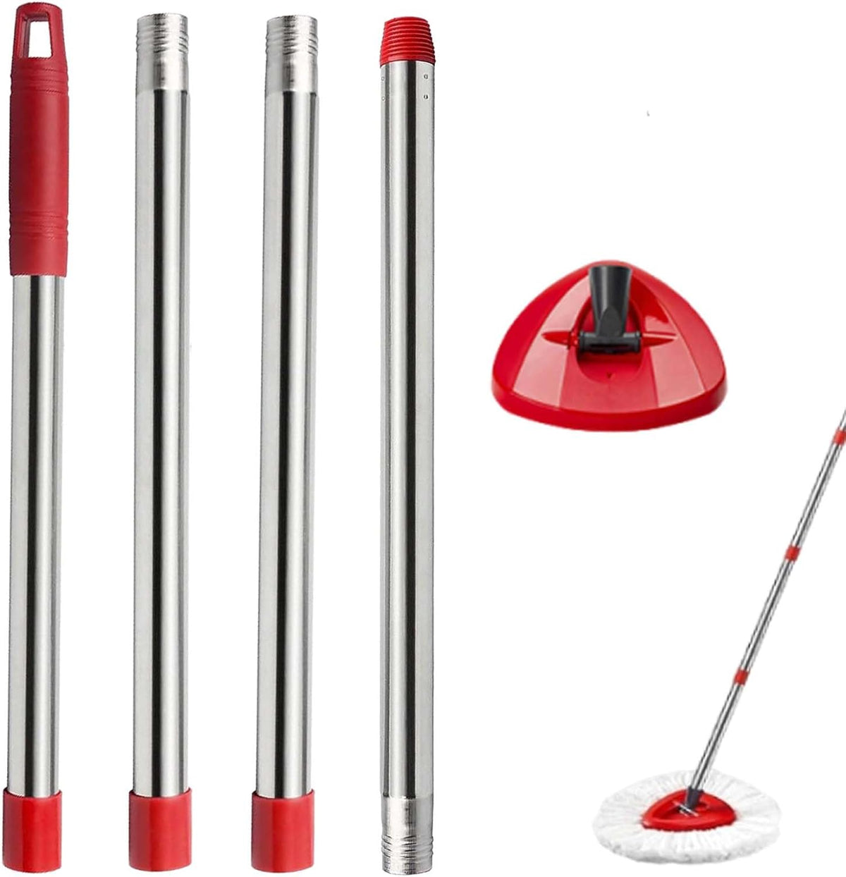 Spin Mop Replacement Handle, 4-Section 30-to-58 inch Mop Replacement Stick and Base Compatible with