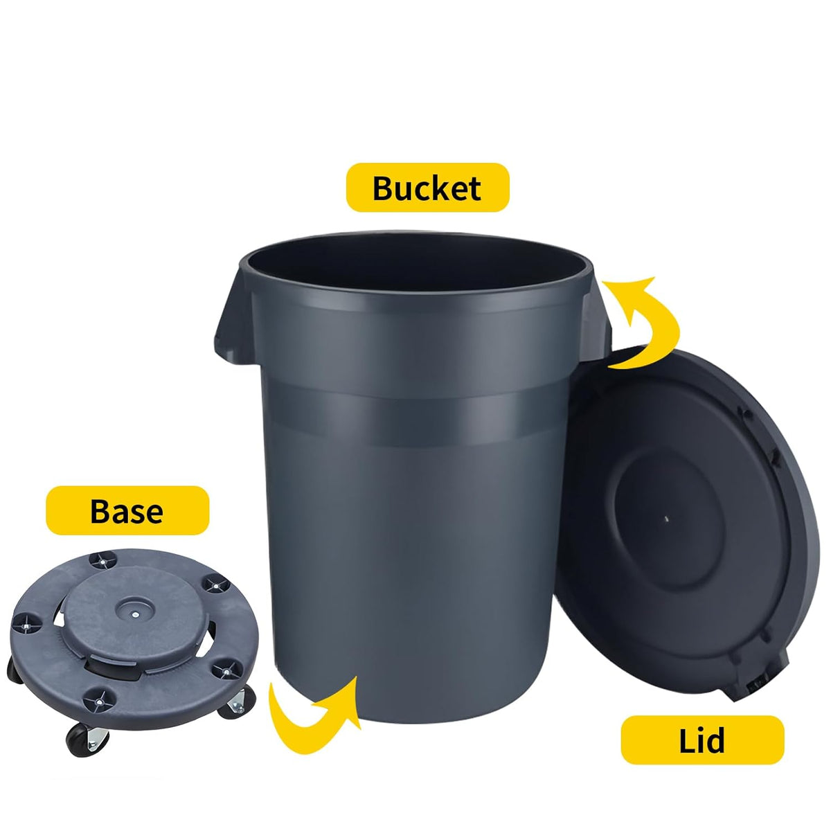32 Gallon Outdoor Trash Can, Outdoor Trash Can with Lid and Removable Wheels, Rolling Garbage Can