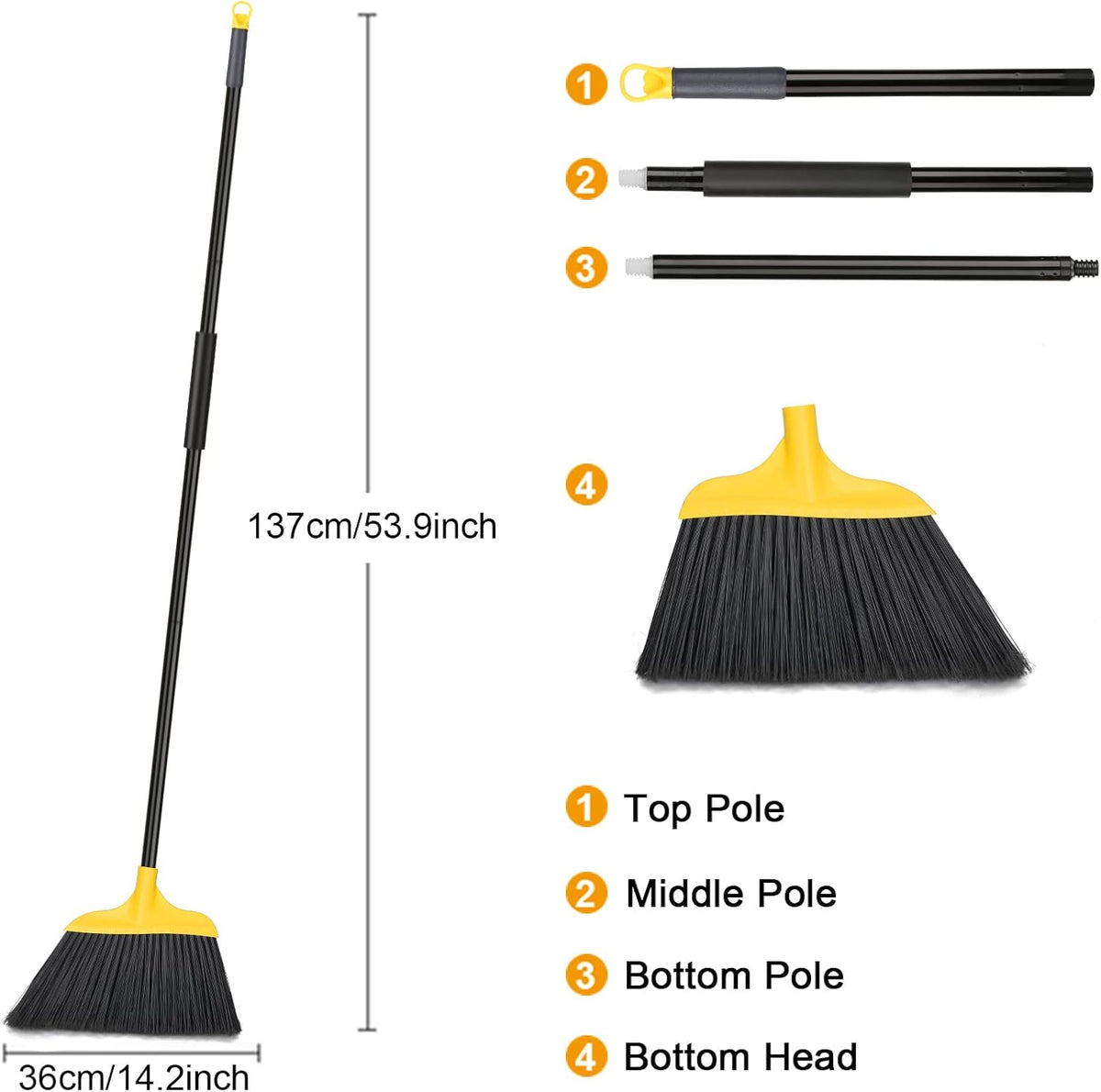 Kefanta 3 Pack Outdoor Broom Heavy-Duty Indoor Commercial Brooms 54 Inches for Courtyard Garage