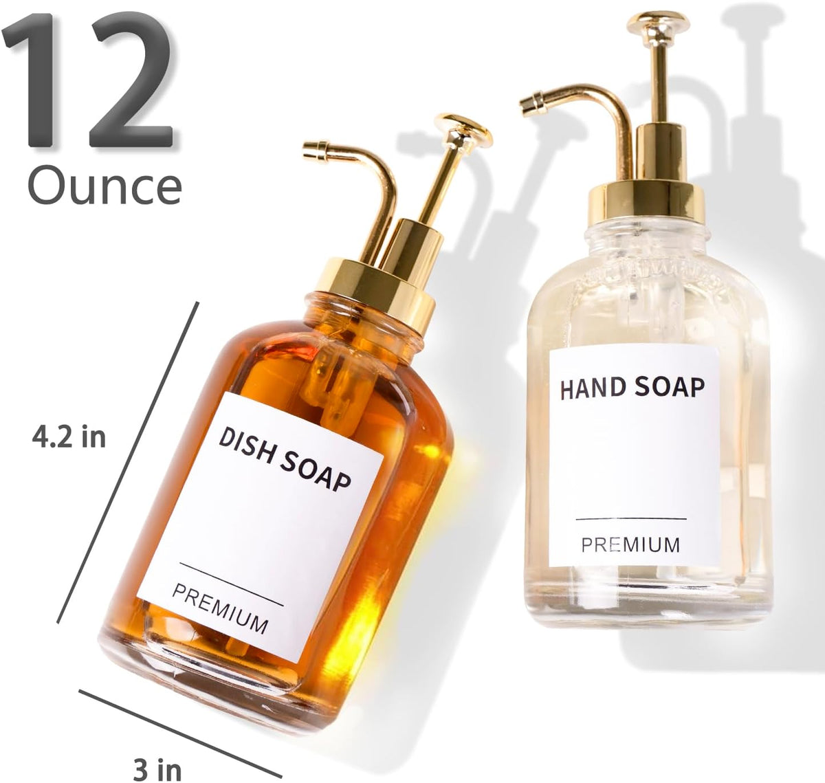 12oz Dish Soap Dispenser for Kitchen, Hand Glass Soap Dispenser Set with Pump, Tray, Funnel for