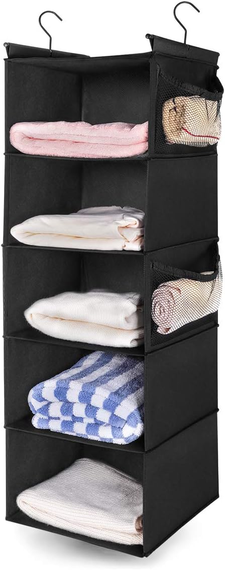 MAX Houser 5-Shelf Hanging Closet Organizer,Space Saver, Cloth Hanging Shelves with 4 Side