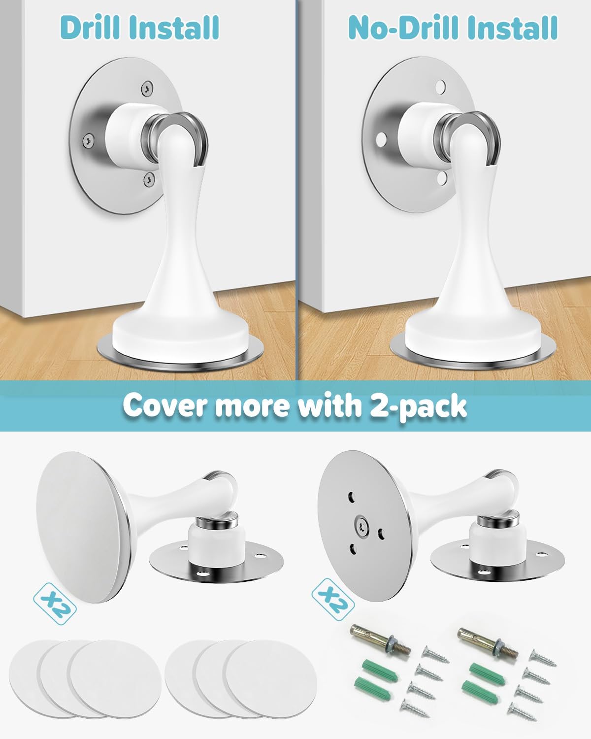 Magnetic Door Stoppers Door Catch - 2 Pack Stainless Steel Heavy Duty Door Stops for Bottom of