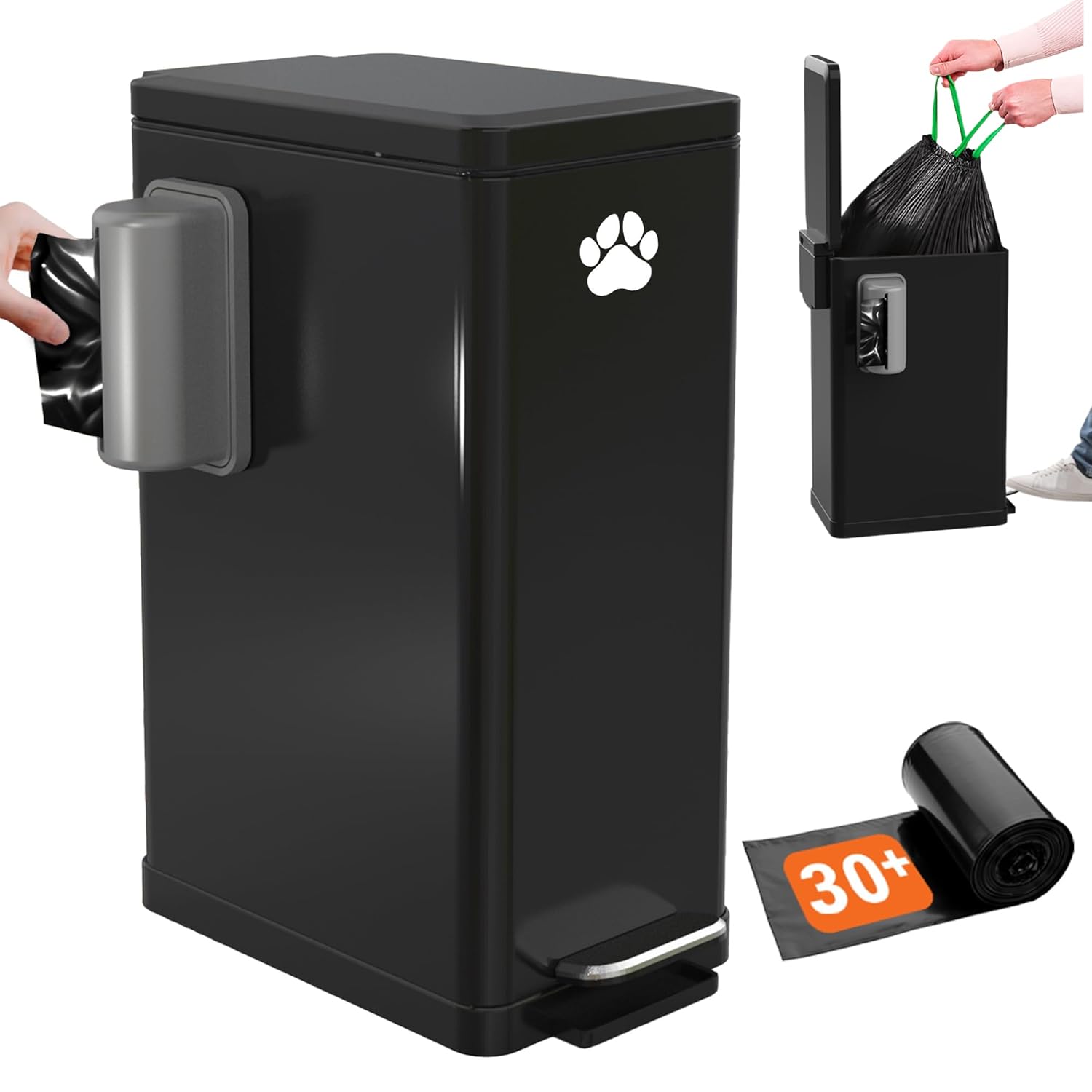 Pupzle Dog Poop Trash Can Outside, 3.2 Gal Metal Dog Waste Trash Can with Lid Outdoor, Waste