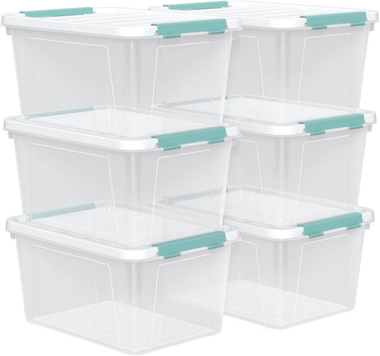 Zopnny 20 Quart Clear Latching Container Box, Plastic Storage Bin with Latching Lid, 6 Packs