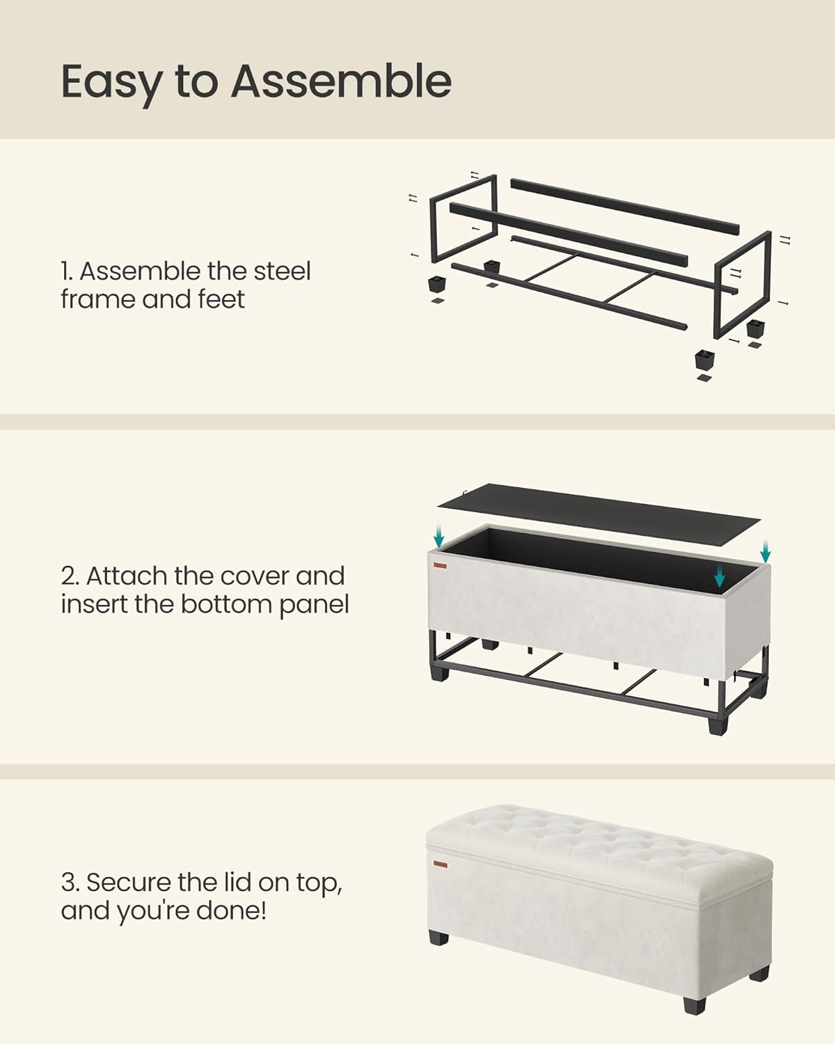 SONGMICS Velvet Storage Ottoman Bench, Foot Rest with Legs, 15.7 x 43 x 15.7 Inches, End of Bed
