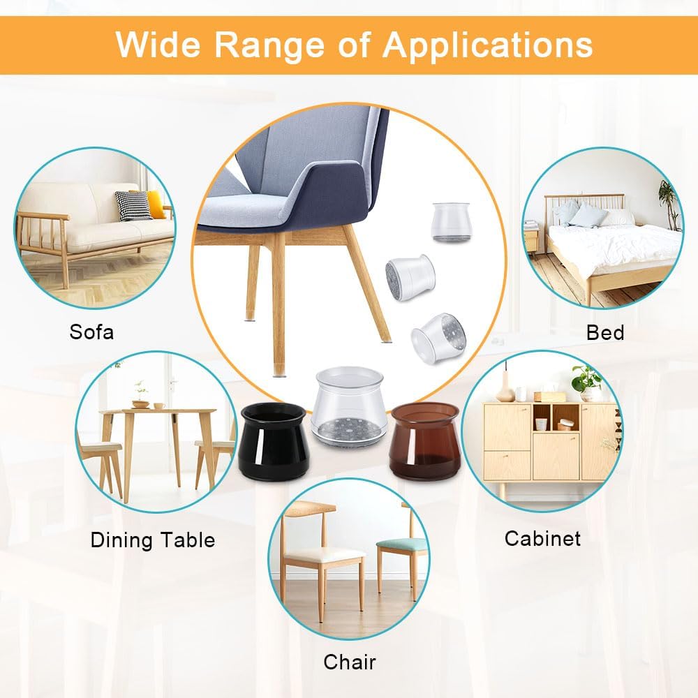 32 Pcs Chair Leg Protectors for Hardwood Floors, Silicone Felt Furniture Leg Cover Pad for