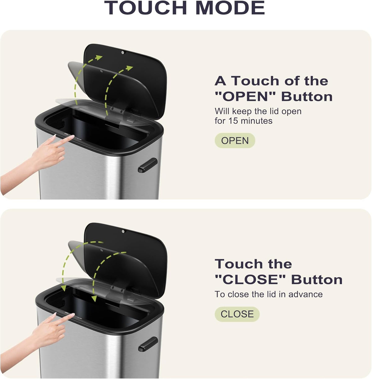 16 Gallon Kitchen Trash Can with Lid, 60L Touchless Motion Sensor Trash Can, Waterproof Brushed