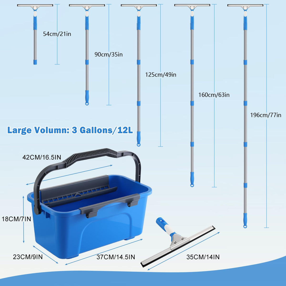Mitclear Window Cleaning Kit 77'' Long Handle with Bucket for Home Outdoor